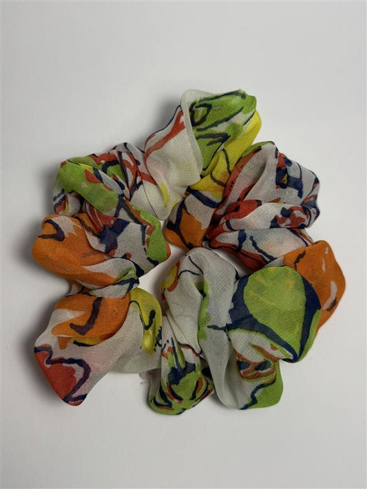 Orange & Green Chiffon-Style Scrunchie