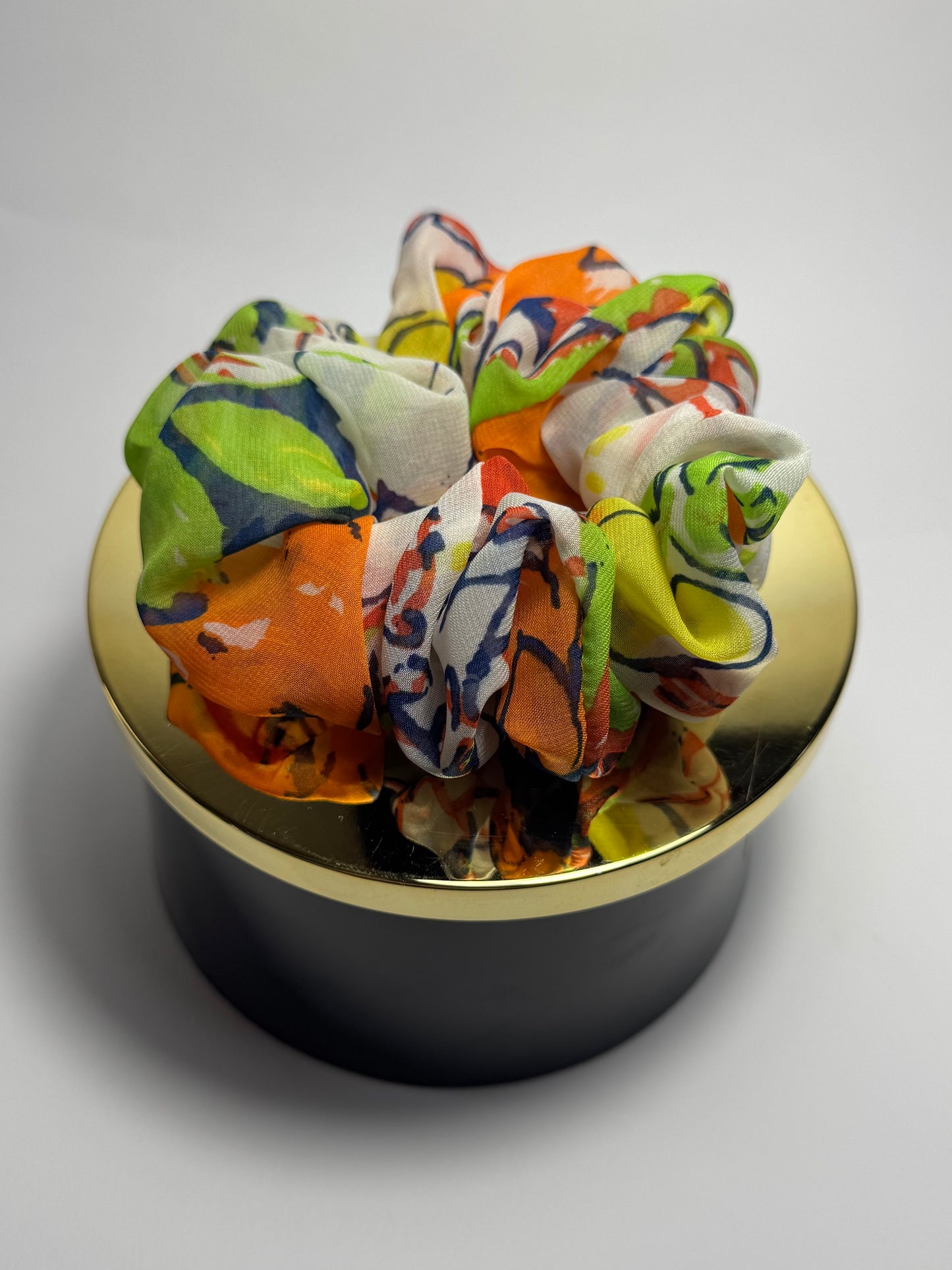 Orange & Green Chiffon-Style Scrunchie