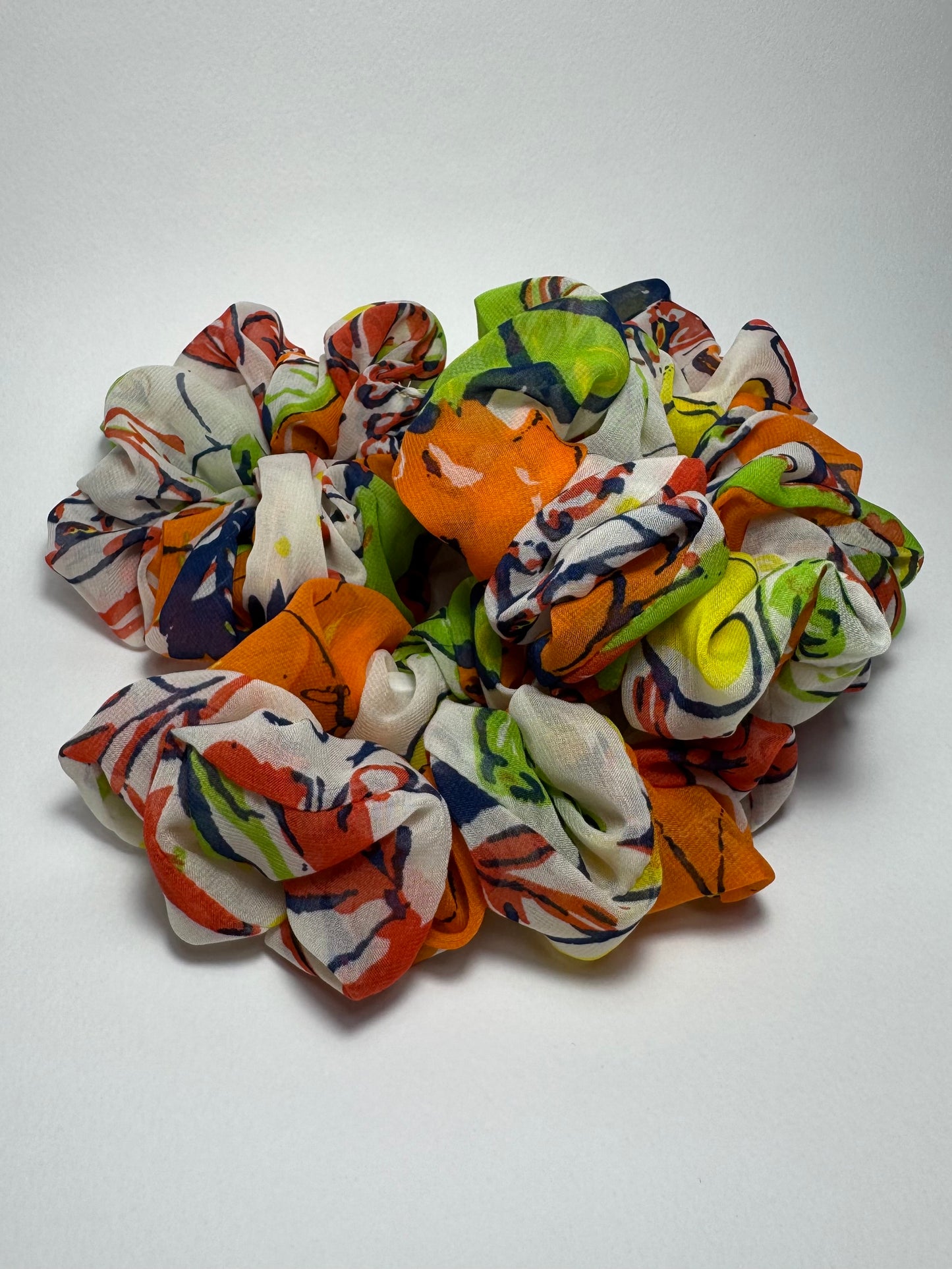 Orange & Green Chiffon-Style Scrunchie